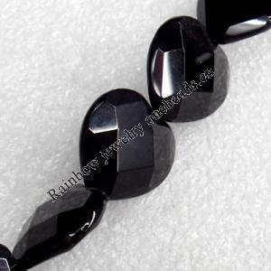 Black Agate Beads, Faceted Flat Heart, 18mm, Hole:Approx 1-1.5mm, Sold per 16-Inch Strand