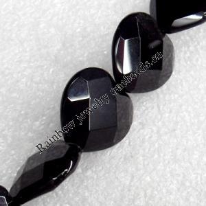 Black Agate Beads, Faceted Flat Heart, 16mm, Hole:Approx 1-1.5mm, Sold per 16-Inch Strand