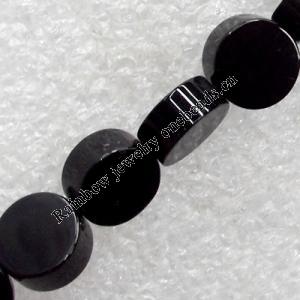 Black Agate Beads, Flat Round, 8x4mm, Hole:Approx 1mm, Sold per 16-Inch Strand