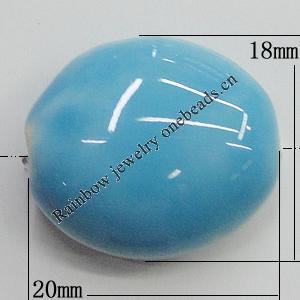 Ceramics Beads, Flat Oval 20x18mm Hole:3mm, Sold by Bag