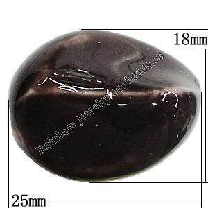 Ceramics Beads, Twist Flat Oval 25x18mm Hole:4mm, Sold by Bag