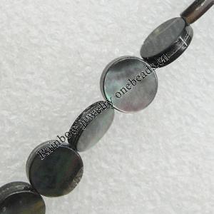 Natural Black Shell Beads, Flat Round 13mm Hole:1mm, Sold by Strand