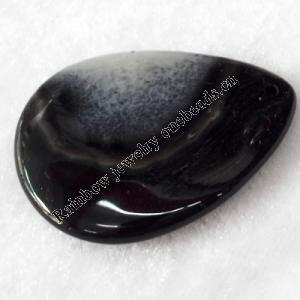 Black Agate Pendant, Teardrop, 35x45mm, Hole:Approx 1.5mm, Sold by PC