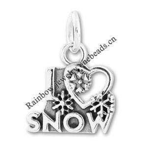 Zinc Alloy Charm/Pendant, Nickel-free and Lead-free, I 'Heart' Snow, Height 14.5mm, Width 13.5mm, Sold by PC            