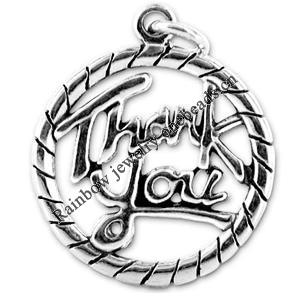Zinc Alloy Charm/Pendant, Nickel-free and Lead-free, Thank You, Height 21.5mm, Width 18.5mm, Sold by PC   