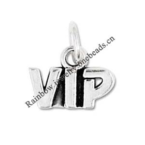 Zinc Alloy Charm/Pendant, Nickel-free and Lead-free, VIP, Height 9.5mm, Width 13.5mm, Sold by PC        
