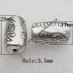 Jewelry findings, CCB Plastic Beads Antique Silver, Column 29x17mm Hole:3.5mm, Sold by Bag