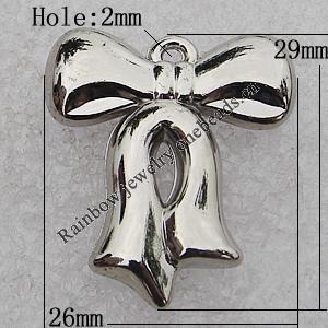 Jewelry findings, CCB Plastic Pendant Platina Plated, Bowknot 29x26mm Hole:2mm, Sold by Bag