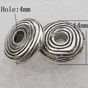 Jewelry findings, CCB Plastic Beads Antique Silver, Flat Round 14mm Hole:4mm, Sold by Bag