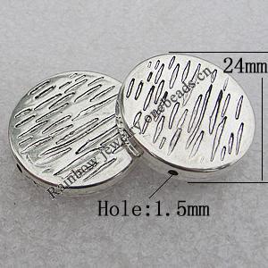 Jewelry findings, CCB Plastic Beads Antique Silver, Flat Round 24mm Hole:1.5mm, Sold by Bag