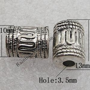 Jewelry findings, CCB Plastic Beads Antique Silver, Column 13x10mm Hole:3.5mm, Sold by Bag