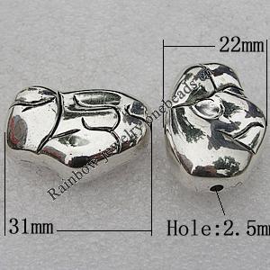 Jewelry findings, CCB Plastic Beads Antique Silver, Nugget 31x22mm Hole:2.5mm, Sold by Bag