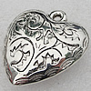 Jewelry findings, CCB Plastic Pendants Antique Silver, Heart 41x44mm Hole:4mm, Sold by Bag