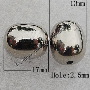 Jewelry findings, CCB Plastic Beads Platina Plated, Oval 17x13mm Hole:2.5mm, Sold by Bag