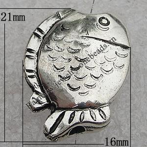 Jewelry findings, CCB Plastic Beads Antique Silver, Fish 21x16mm Hole:2mm, Sold by Bag