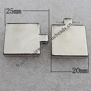 Jewelry findings, CCB Plastic Pendants Platina Plated, 25x20mm Hole:2mm, Sold by Bag
