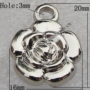 Jewelry findings, CCB Plastic Pendants Platina Plated, Flower 16x20mm Hole:3mm, Sold by Bag