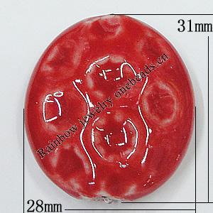 Ceramics Beads, Flat Oval 31x28mm Hole:3.5mm, Sold by Bag