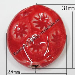 Ceramics Beads, Flat Oval 31x28mm Hole:3.5mm, Sold by Bag