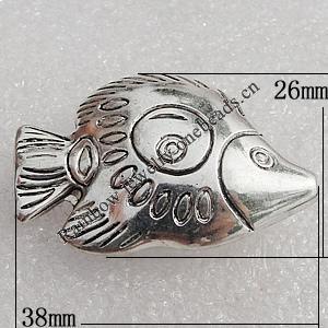 Jewelry findings, CCB Plastic Beads Antique Silver, Fish 38x26mm Hole:2mm, Sold by Bag