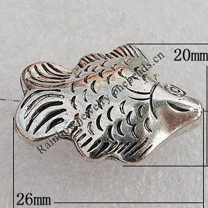 Jewelry findings, CCB Plastic Beads Antique Silver, Fish 26x20mm Hole:2.5mm, Sold by Bag