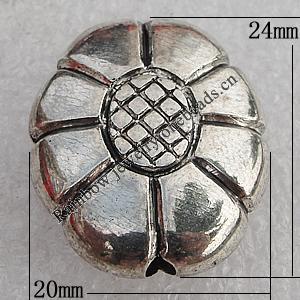 Jewelry findings, CCB Plastic Beads Antique Silver, Flat Oval 24x20mm Hole:2mm, Sold by Bag