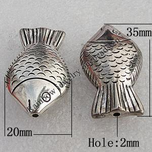 Jewelry findings, CCB Plastic Beads Antique Silver, Fish 35x20mm Hole:2mm, Sold by Bag