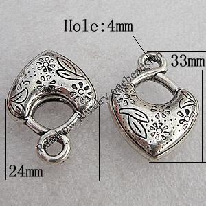 Jewelry findings, CCB Plastic Pendants Antique Silver, Heart 33x24mm Hole:2.5mm, Sold by Bag