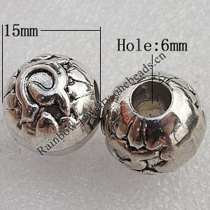 Jewelry findings, CCB Plastic Beads Antique Silver, Round 15mm Hole:6mm, Sold by Bag