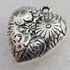 Jewelry findings, CCB Plastic Pendants Antique Silver, Heart 32x28mm Hole:2.5mm, Sold by Bag