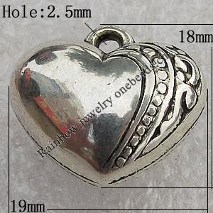 Jewelry findings, CCB Plastic Pendants Antique Silver, Heart 19x18mm Hole:2.5mm, Sold by Bag