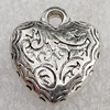 Jewelry findings, CCB Plastic Pendants Antique Silver, Heart 17x15mm Hole:2mm, Sold by Bag