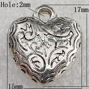 Jewelry findings, CCB Plastic Pendants Antique Silver, Heart 17x15mm Hole:2mm, Sold by Bag