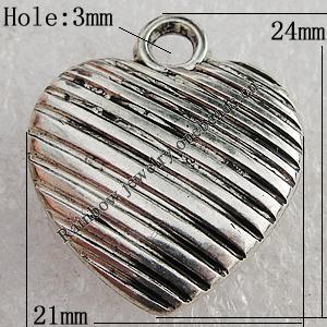 Jewelry findings, CCB Plastic Pendants Antique Silver, Heart 24x21mm Hole:3mm, Sold by Bag