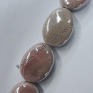 Ceramics Beads Plated AB, Flat Oval 29x22mm Hole:2.5mm, Sold by Bag