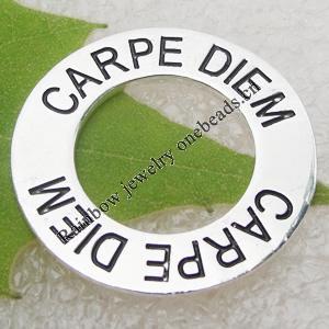 Zinc Alloy Message Pendant, Nickel-free, with One Side Word, Donut, 25mm, Sold by PC