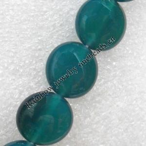 Green Agate Beads, Flat Round, 12mm, Hole:Approx 1mm, Sold per 15.7-inch Strand