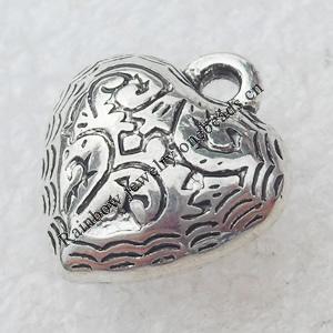 Jewelry Findings, CCB Plastic Pendant Antique Silver, Heart, 15x17mm, Hole:2mm, Sold by Bag