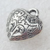 Jewelry Findings, CCB Plastic Pendant Antique Silver, Heart, 15x17mm, Hole:2mm, Sold by Bag