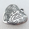 Jewelry Findings, CCB Plastic Pendant Antique Silver, Heart, 25mm, Hole:2.5mm, Sold by Bag