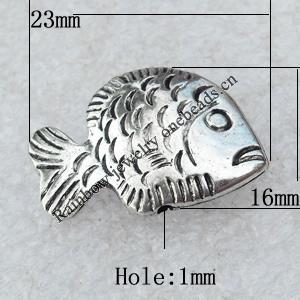 Jewelry Findings, CCB Plastic Beads Antique Silver, Fish, 16x23mm, Hole:1mm, Sold by Bag