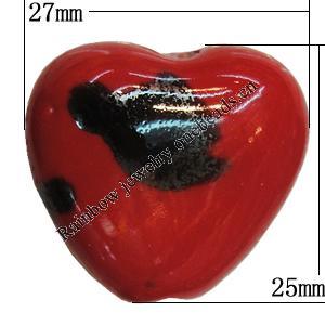 Ceramics Beads, Heart 25x27mm Hole:3mm, Sold by Bag