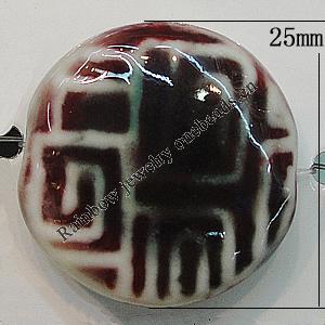 Ceramics Beads, Flat Round 25mm Hole:3.5mm, Sold by Bag