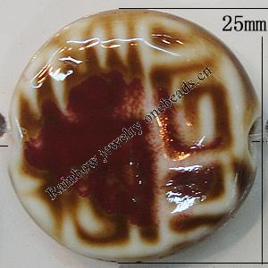 Ceramics Beads, Flat Round 25mm Hole:3mm, Sold by Bag