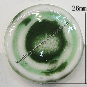 Ceramics Beads, Flat Round 26mm Hole:2mm, Sold by Bag