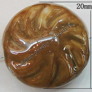 Ceramics Beads, Flat Round 20mm Hole:2.5mm, Sold by Bag