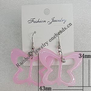 Resin Earring，Butterfly 34x43mm, Sold by Group