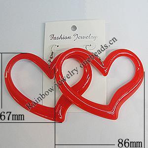 Resin Earring，Heart 86x67mm, Sold by Group