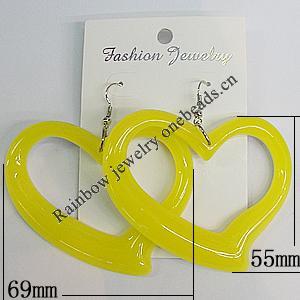 Resin Earring，Heart 69x55mm, Sold by Group