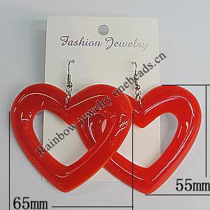 Resin Earring，Heart 65x55mm, Sold by Group
